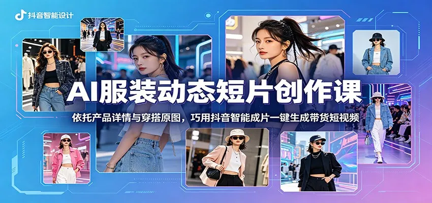 AI服装动态短片创作课：依托产品详情与穿搭原图，巧用抖音智能成片一键生成带货短视频-706资源网