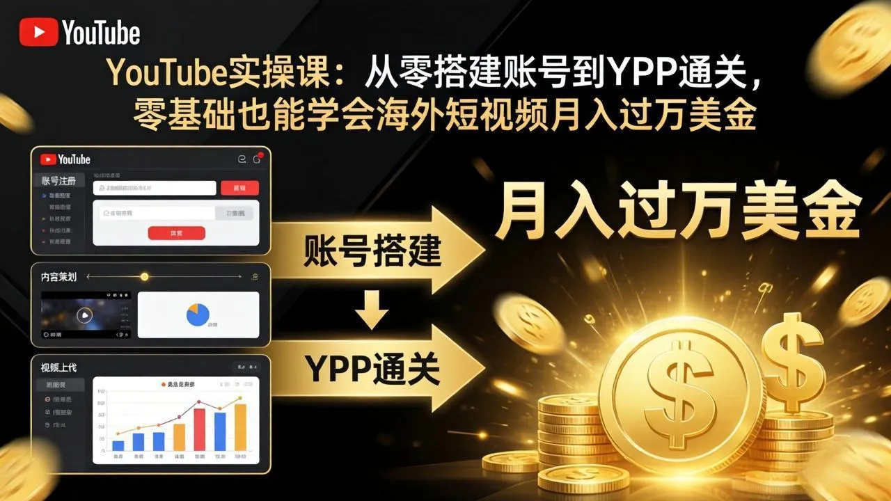 YouTube实操课：从零搭建账号到YPP通关，零基础也能学会海外短视频月入过万美金-706资源网