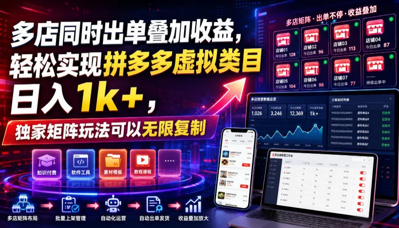 多店同时出单叠加收益，轻松实现拼多多虚拟类目日入1k+，独家矩阵玩法可以无限复制【揭秘】-706资源网