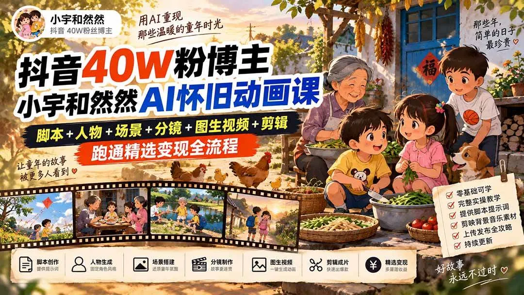 (20549期)抖音40W粉博主小宇和然然AI怀旧动画课|脚本+人物+场景+分镜+图生视频+剪辑,跑通精选变现全流程 (20549期)抖音40W粉博主小宇和然然AI怀旧动画课|脚本+人物+场景+分镜+图生视频+剪辑,跑通精选变现全流程