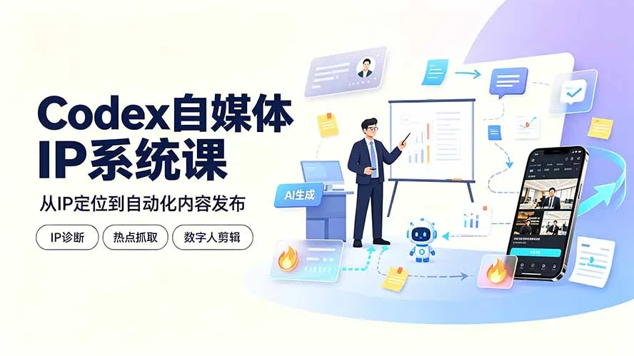 Codex自媒体IP系统课：IP诊断/热点抓取/IP蒸馏 Skill，爆款复刻数字人多平台自动发布教程-706资源网