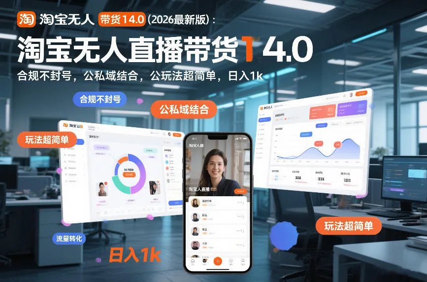 淘宝无人直播带货14.0(2026最新版)：合规不封号，公私域结合，玩法超简单，日入1k+【揭秘】-706资源网