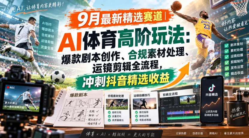 某大佬的9月最新精选赛道之AI体育顶级玩法，爆款剧本创作、版权规避、运镜剪辑全流程，稳拿抖音精选收益-706资源网