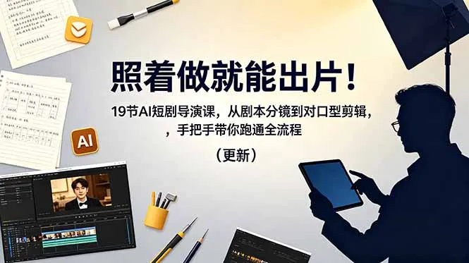 照着做就能出片!19节AI短剧导演课,从剧本分镜到对口型剪辑,手把手带你跑通全流程(更新-706资源网