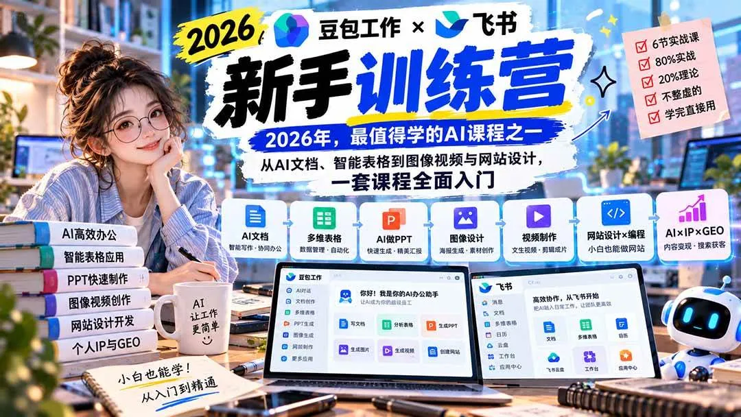 （20645期）2026豆包工作+飞书新手训练营-9月新课：从AI文档、智能表格到图像视频与网站设计，一套课程全面入门-706资源网