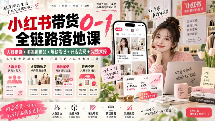 小红书带货0-1全链路落地课|人群定位+多渠道选品+爆款笔记+开店变现完整实操-706资源网