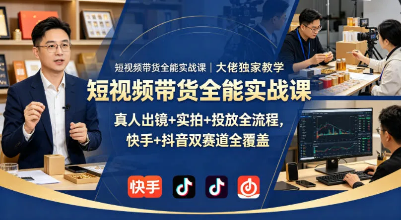 短视频带货全能实战课｜大佬独家教学，真人出镜+实拍+投放全流程，快手+抖音双赛道全覆盖-706资源网