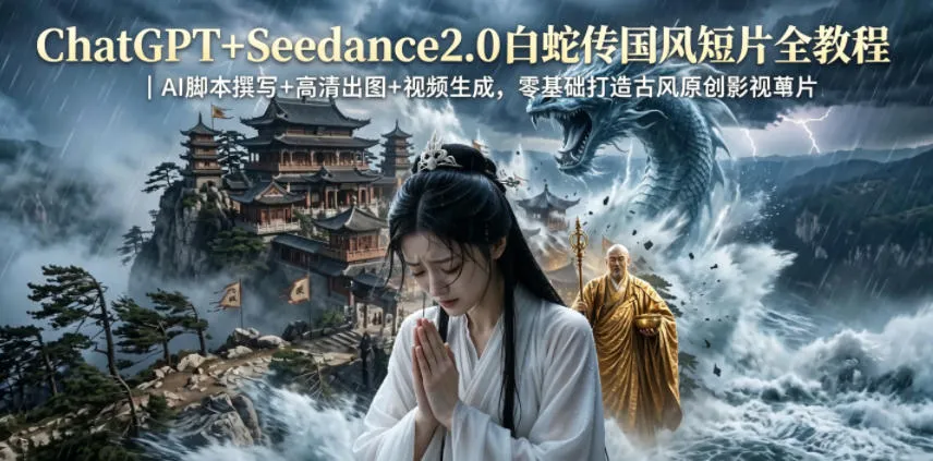 ChatGPT+Seedance2.0白蛇传国风短片全教程｜AI脚本撰写+高清出图+视频生成，零基础打造古风原创影视短片-706资源网