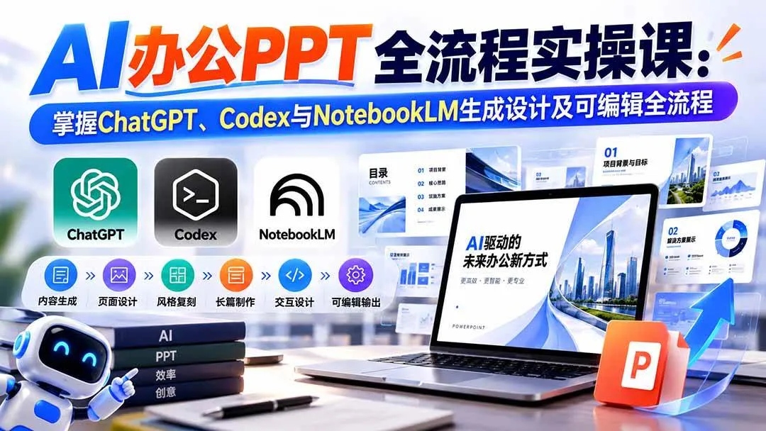 (20660期)【无水印】AI办公PPT全流程实操课: 掌握ChatGPT、Codex与NotebookLM生成设计及可编辑全流程-706资源网