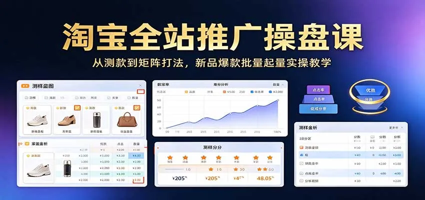 淘宝全站推广操盘课:从测款到矩阵打法,新品爆款批量起量实操教学-706资源网