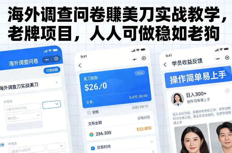 海外调查问卷賺美刀实战教学，老牌项目，人人可做稳如老狗-706资源网