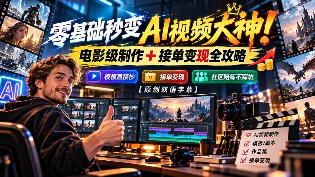(20897期)零基础秒变AI视频大神!电影级制作 + 接单变现全攻略,模板直接抄,社区陪练不踩坑【原创双语字幕】-706资源网