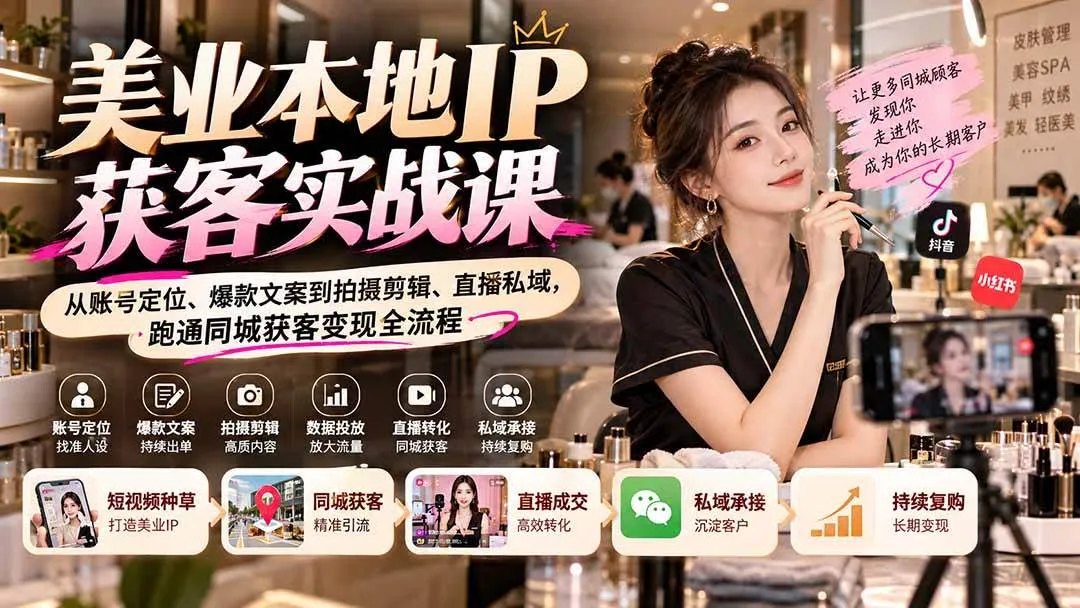 （20640期）【无水印】美业本地IP获客实战课：从账号定位、爆款文案到拍摄剪辑、直播私域，跑通同城获客变现全流程-706资源网