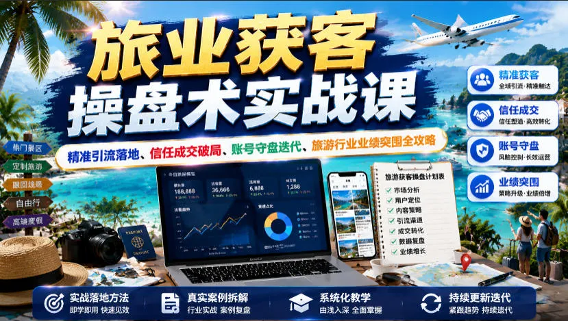 旅业获客操盘术实战课｜精准引流落地、信任成交破局、账号守盘迭代、旅游行业业绩突围全攻略-706资源网