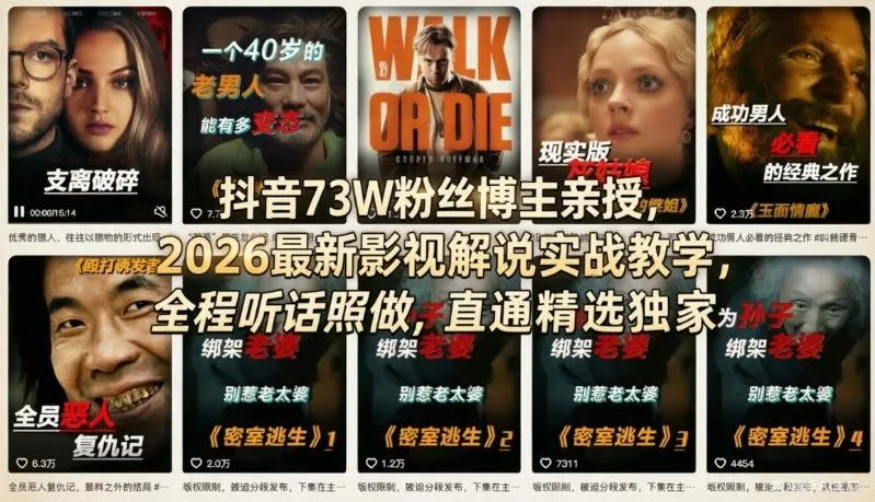抖音73W粉丝博主亲授，2026最新影视解说实战教学，全程听话照做，直通精选独家-706资源网