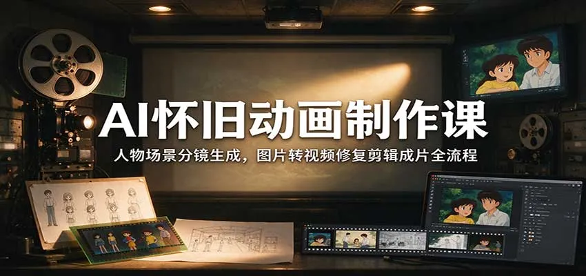 AI怀旧动画制作课：人物场景分镜生成，图片转视频修复剪辑成片全流程-706资源网