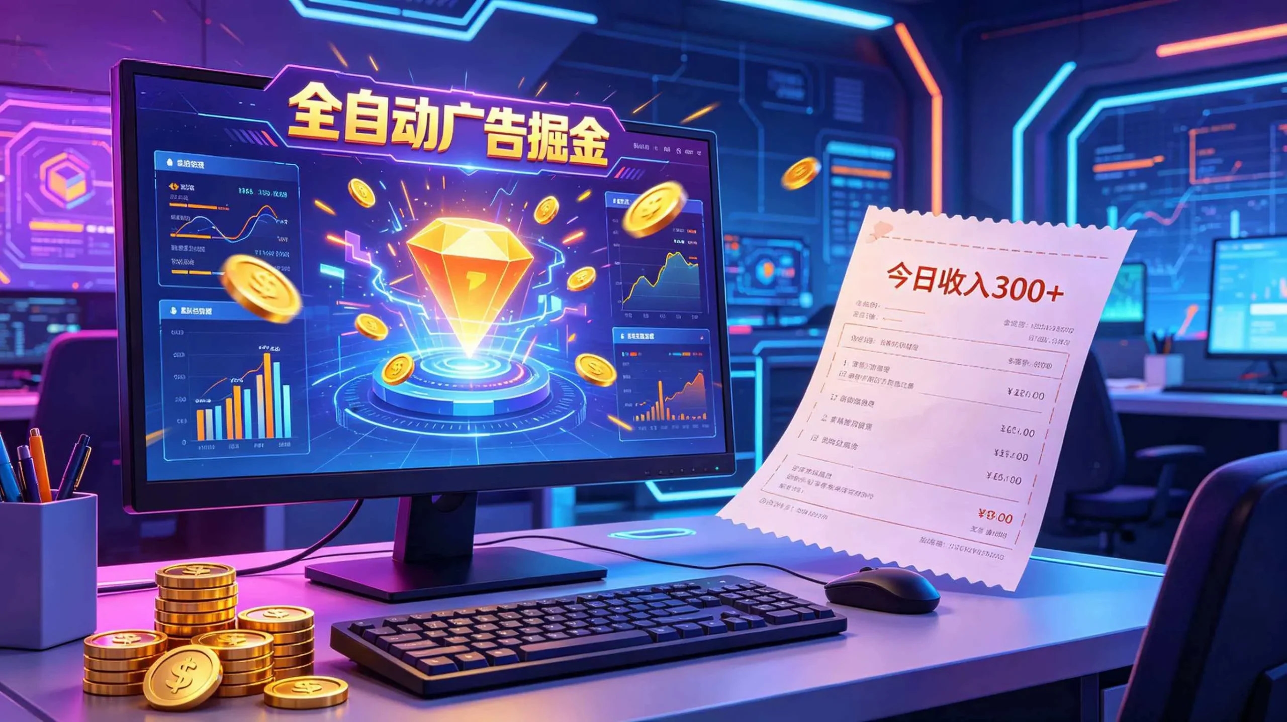 全自动广告掘金，日入300+。全程Ai自动化运行，解放双手，时间自由。收益稳定-706资源网