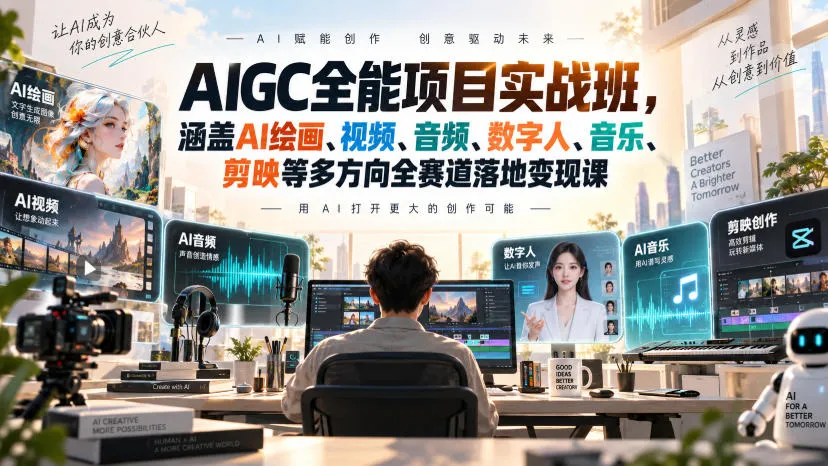 AIGC全能项目实战班，涵盖AI绘画、视频、音频、数字人、音乐、剪映等多方向全赛道落地变现课-706资源网