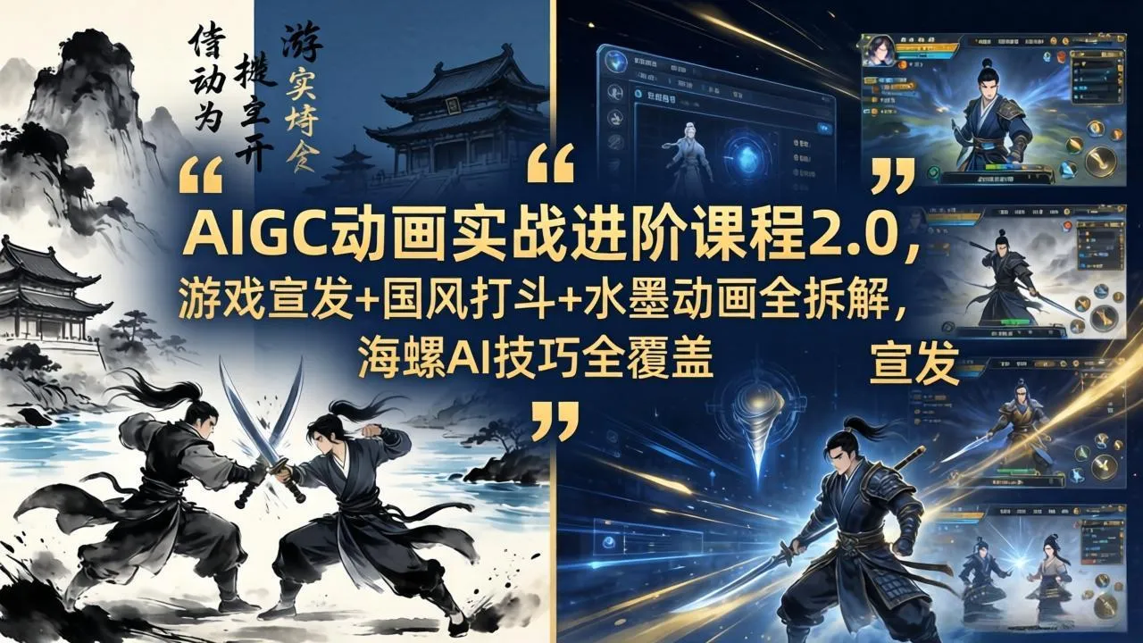 AIGC动画实战进阶课程2.0，游戏宣发+国风打斗+水墨动画全拆解，海螺AI技巧全覆盖-706资源网