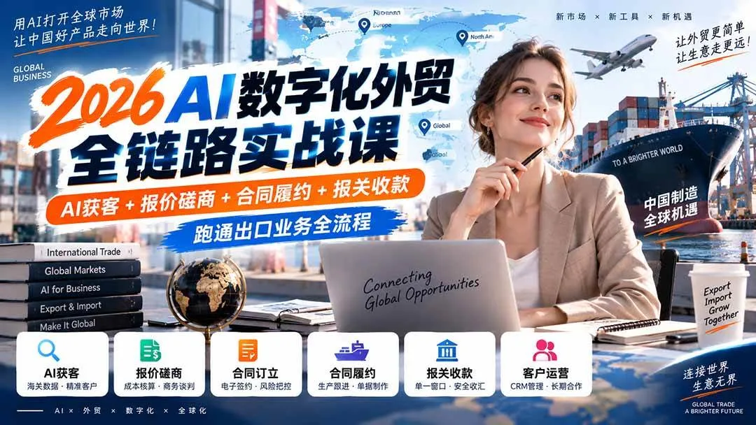 (20569期)2026AI数字化外贸全链路实战课:AI获客+报价磋商+合同履约+报关收款,跑通出口业务全流程-706资源网