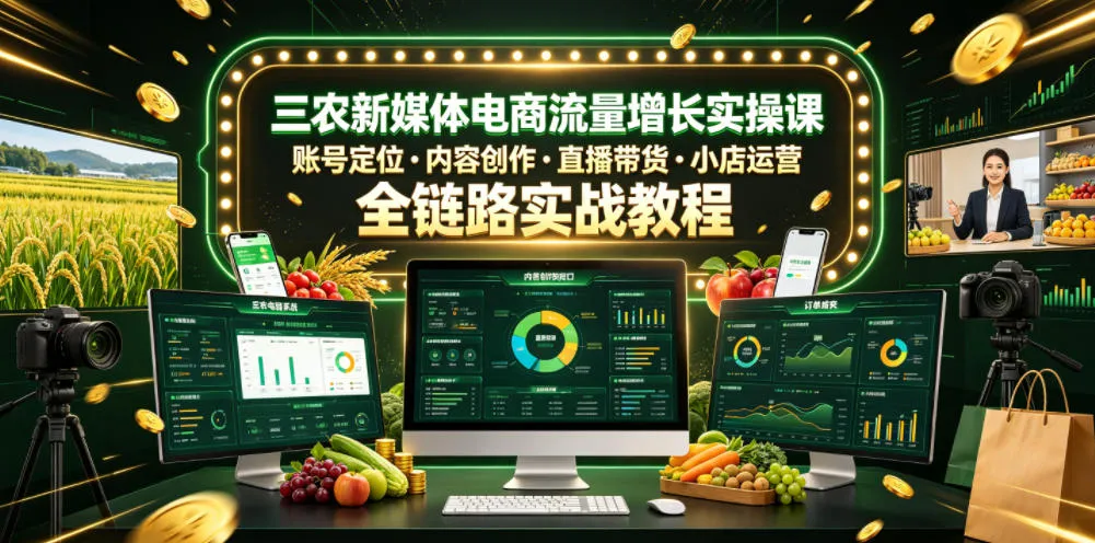 三农新媒体电商流量增长实操课,账号定位・内容创作・直播带货・小店运营,全链路实战教程-706资源网