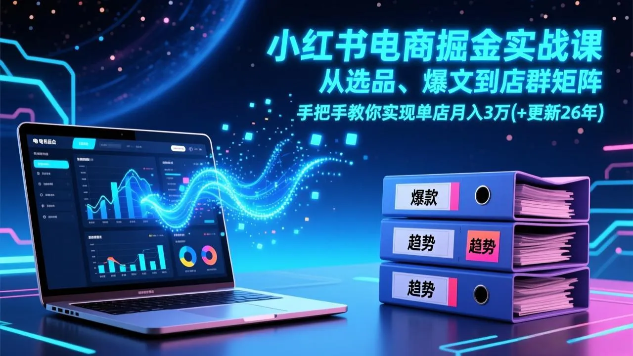 小红书电商掘金实战课，从选品、爆文到店群矩阵，手把手教你实现单店月入3万+(更新26年-706资源网