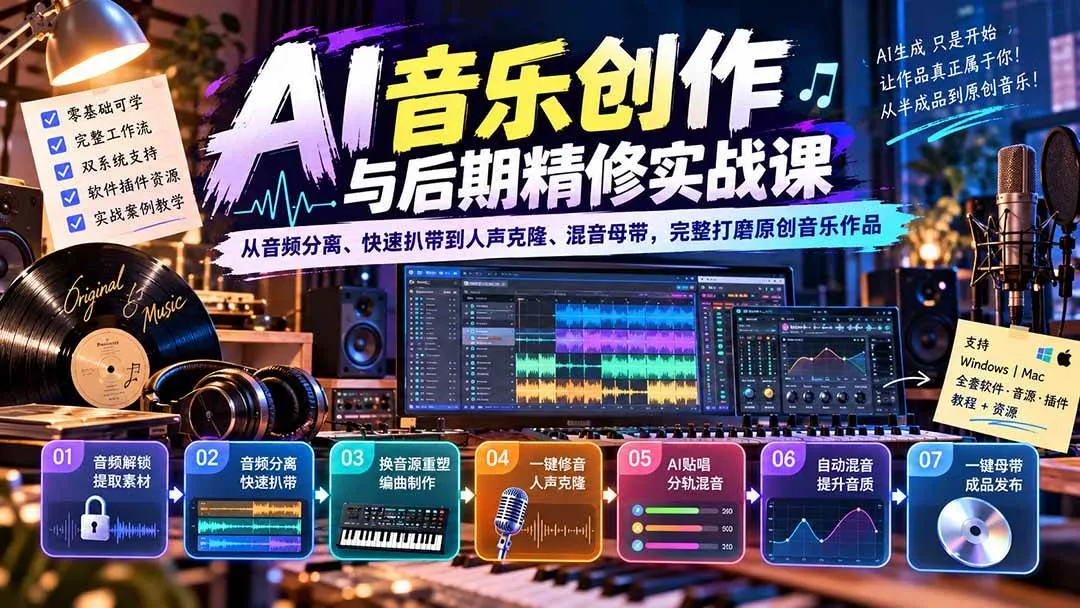 (20652期)AI音乐创作与后期精修实战课:从音频分离、快速扒带到人声克隆、混音母带,完整打磨原创音乐作品-706资源网
