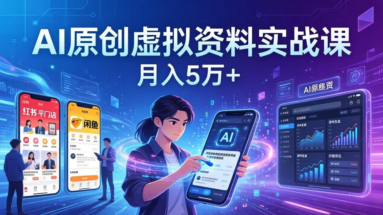 AI原创虚拟资料实战课：2026新机会，小红书闲鱼开店，普通人用AI轻松变现，月入5万+-706资源网