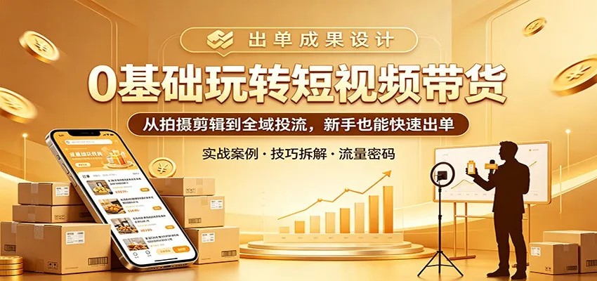 0基础玩转短视频带货：从拍摄剪辑到全域投流，新手也能快速出单-706资源网