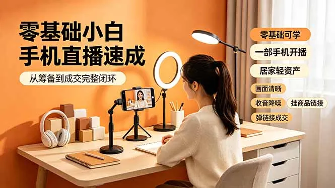 零基础小白手机直播速成，从筹备到成交完整闭环，适配苹果安卓系统，解决杂音卡顿留人难问题-706资源网