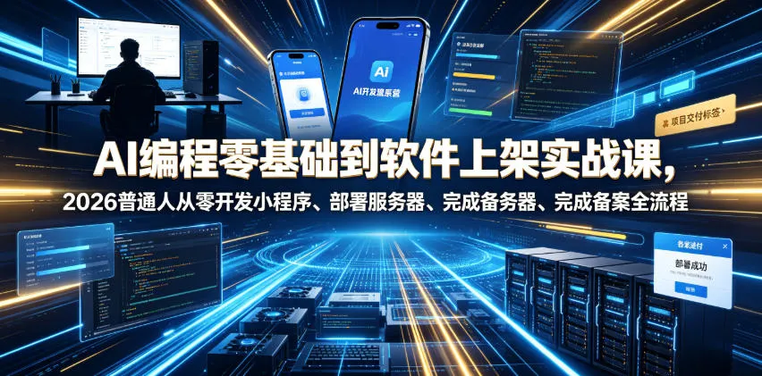 AI编程零基础到软件上架实战课，2026普通人从零开发小程序、部署服务器、完成备案全流程项目落地教程-706资源网