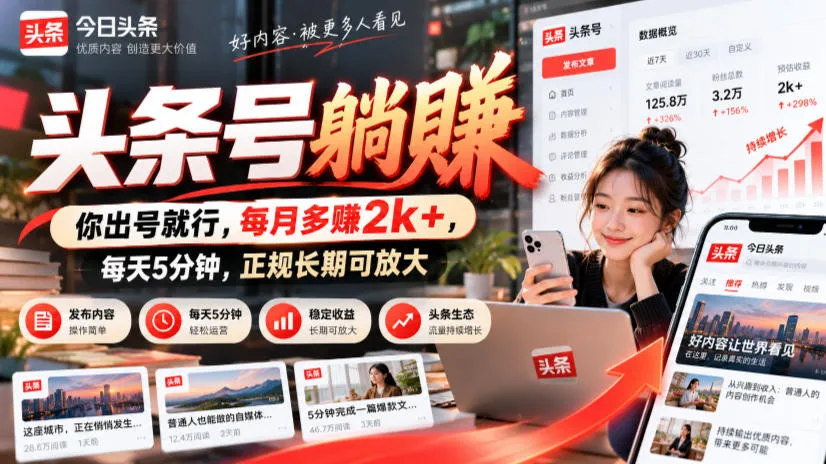 头条号躺賺，你出号就行，每月多賺2k+，每天5分钟，正规长期可放大【揭秘】-706资源网