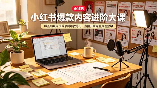 小红书爆款内容进阶大课，零基础从定位养号到爆款笔记，直播开店完整变现教学-706资源网