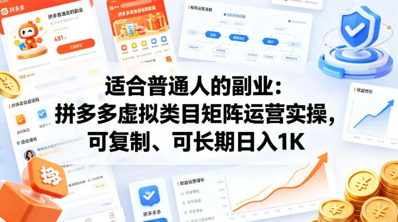 适合普通人的副业：拼多多虚拟类目矩阵运营实操，可复制、可长期日入1K【揭秘】-706资源网