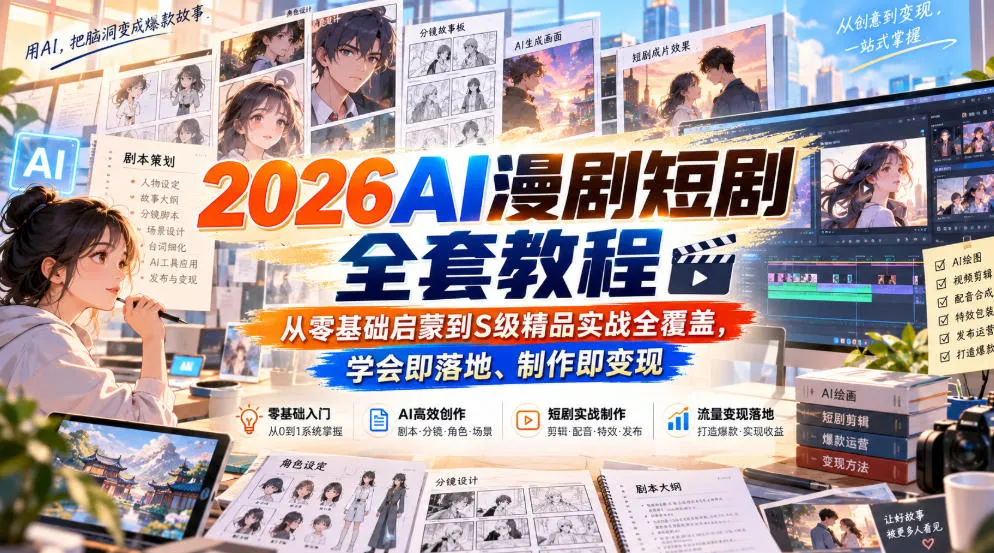 2026AI漫剧短剧全套教程,从零基础启蒙到S级精品实战全覆盖,学会即落地、制作即变现-706资源网