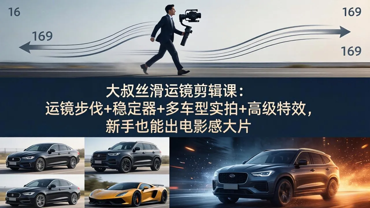 大叔丝滑运镜剪辑课：运镜步伐+稳定器+多车型实拍+高级特效，新手也能出电影感大片-706资源网