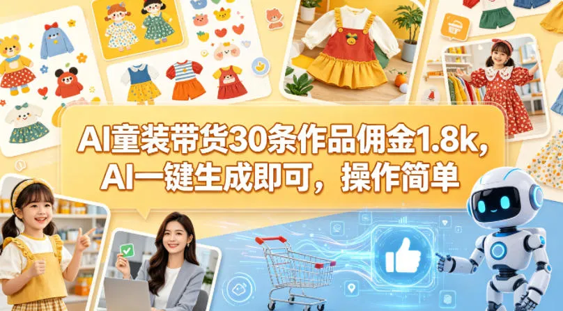 AI童装带货30条作品佣金1.8k，AI一键生成即可，操作简单-706资源网