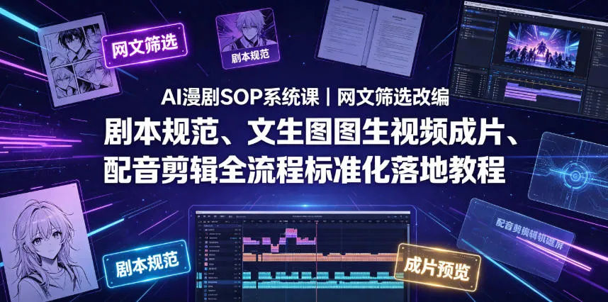 AI漫剧SOP系统课|网文筛选改编、剧本规范、文生图图生视频成片、配音剪辑全流程标准化落地教程(更新0810)-706资源网