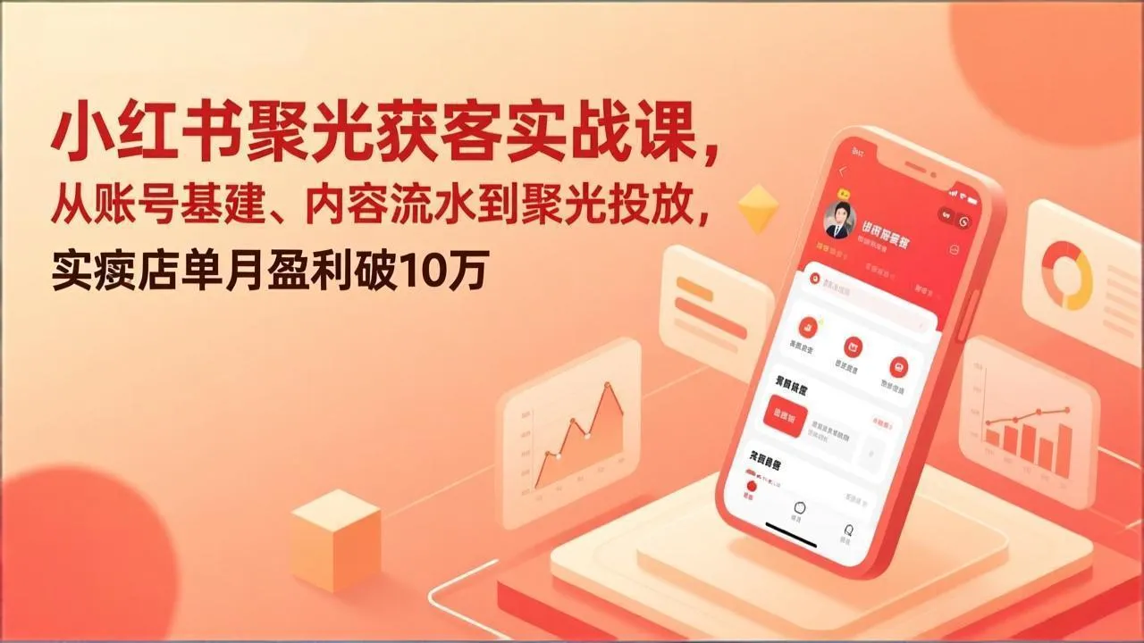 小红书聚光获客实战课，从账号基建、内容流水到聚光投放，实体店单月盈利破10万-706资源网