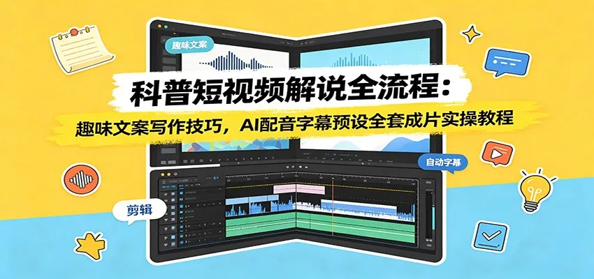 科普短视频解说全流程：趣味文案写作技巧，AI配音字幕预设全套成片实操教程-706资源网