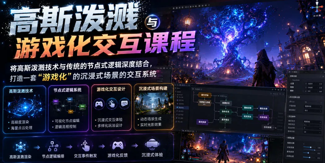 高斯泼溅与游戏化交互课程，将高斯泼溅技术与传统的节点式逻辑深度结合，打造一套“游戏化”的沉浸式场景的交互系统-706资源网