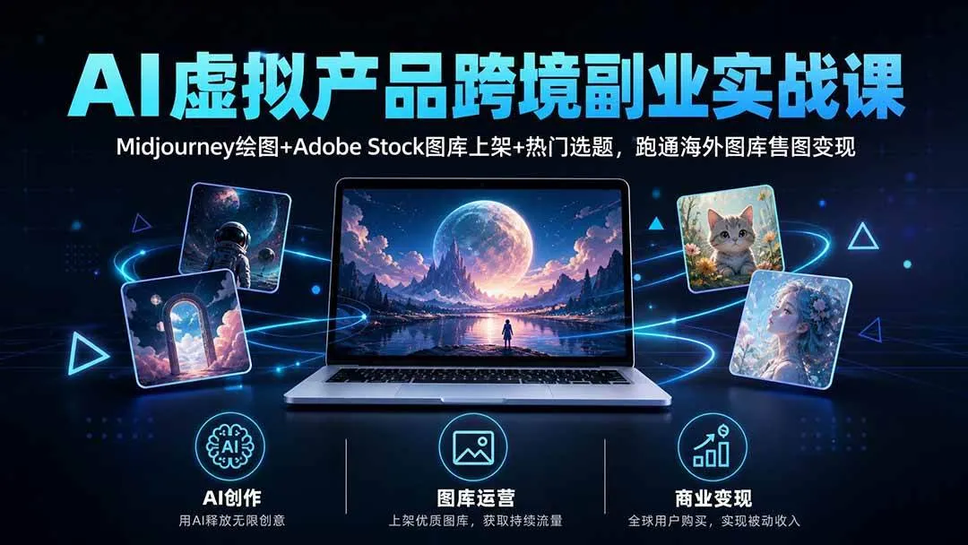 (20514期)AI虚拟产品跨境副业实战课|Midjourney绘图+Adobe Stock图库上架+热门选题,跑通海外图库售图变现-706资源网