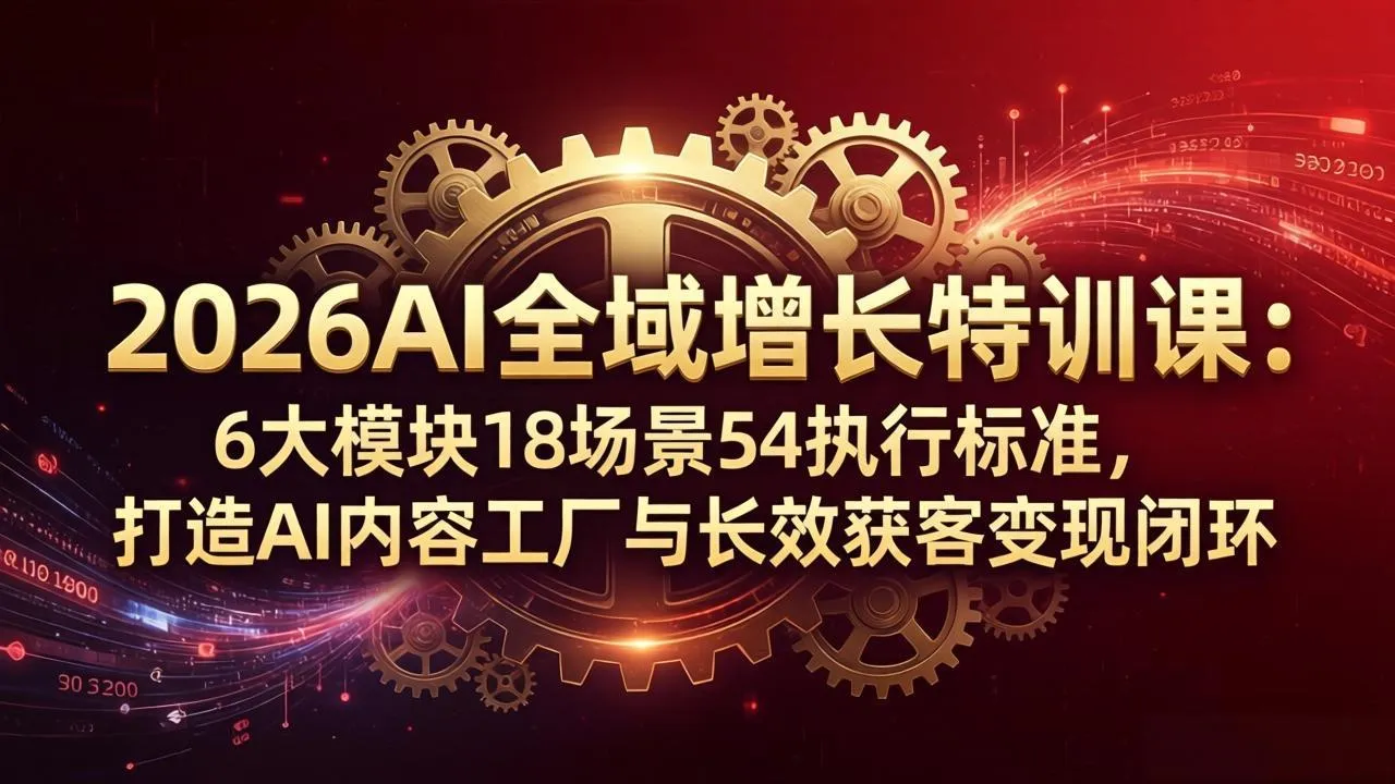 2026AI全域增长特训课：6大模块18场景54执行标准，打造AI内容工厂与长效获客变现闭环-706资源网