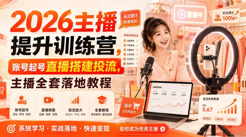 2026主播提升训练营，账号起号直播搭建投流，主播全套落地教程-706资源网