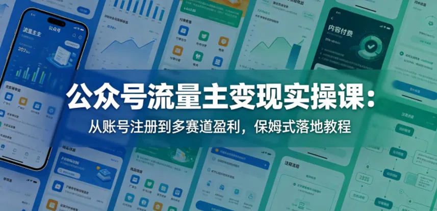 公众号流量主变现实操课：从账号注册到多赛道盈利，保姆式落地教程-706资源网
