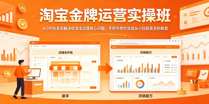 淘宝金牌运营实操班，从0开始系统解决你淘宝运营核心问题，手把手带你完成从小白到高手的蜕变-706资源网