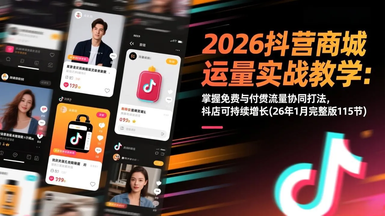 2026抖音商城运营实战教学：掌握免费与付费流量协同打法，抖店可持续增长(26年1月完整版115节-706资源网