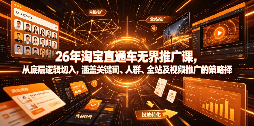 26年淘宝直通车无界推广课，从底层逻辑切入，涵盖关键词、人群、全站及视频推广的策略选择-706资源网