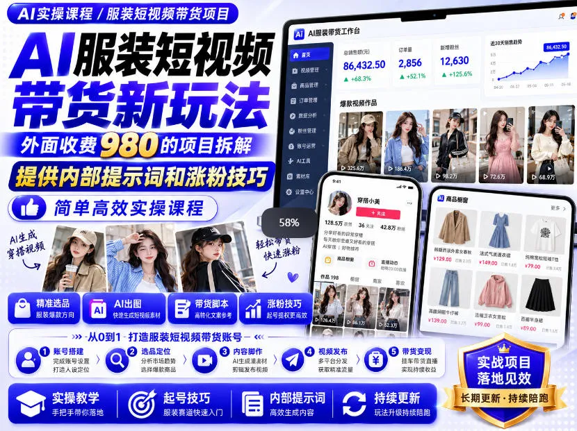 外面收费980AI快手带货系统课程,内部课程首次外放,操作简单高效,一分钟一条爆款视频-706资源网