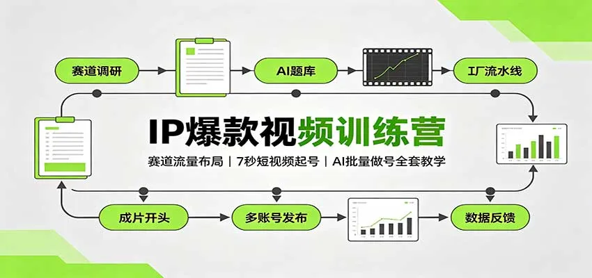 IP爆款视频训练营:赛道流量布局,7秒短视频起号,AI批量做号全套教学-706资源网
